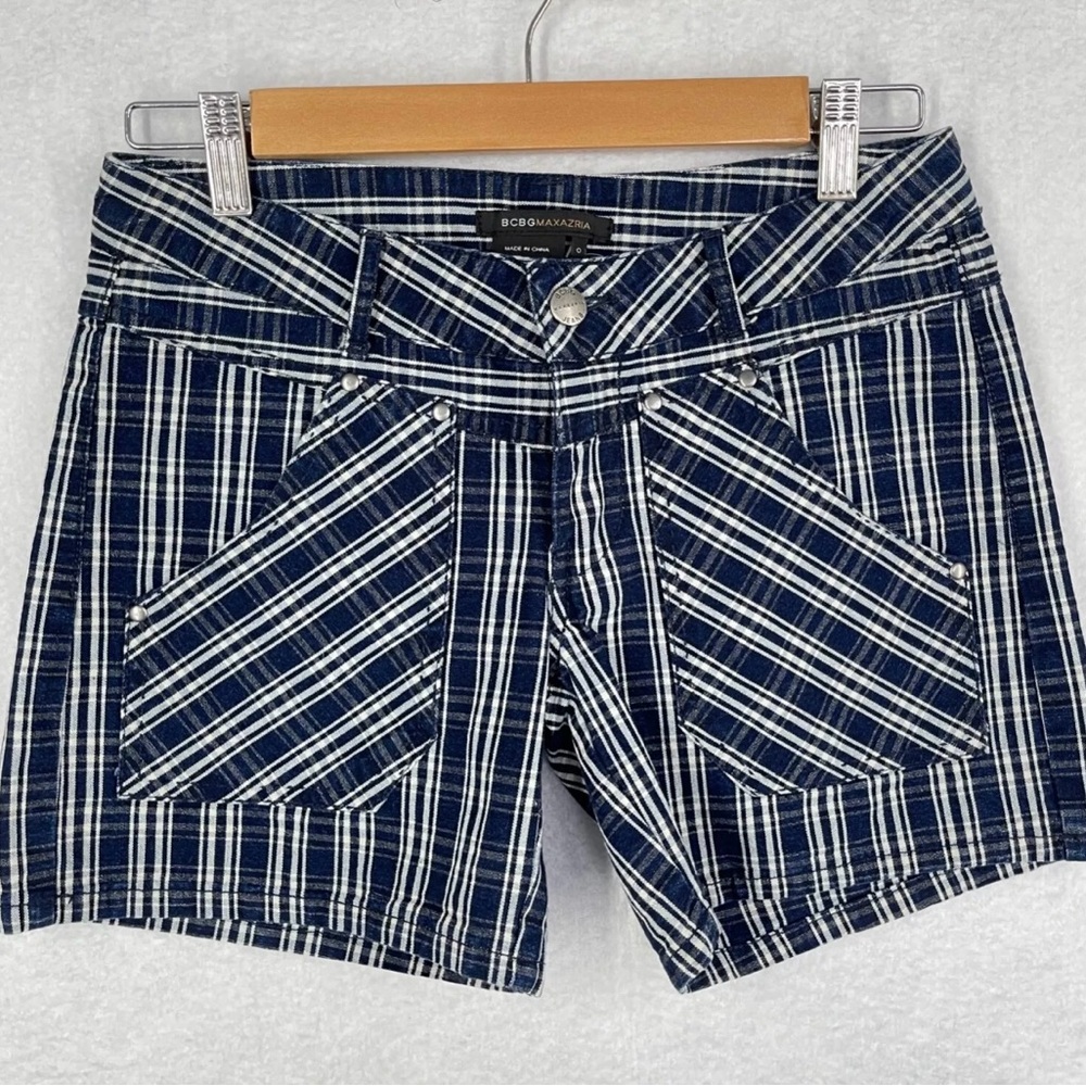 BCBG MAXAZRIA Shorts Women's Midnight Blue Striped Pockets